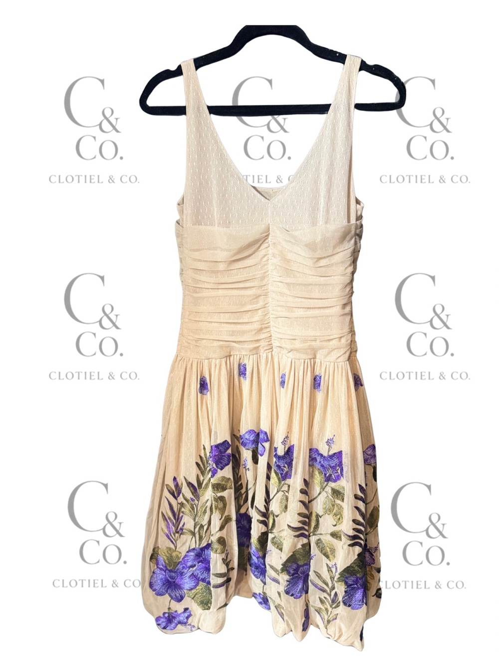 ECI New York Dress 6 Purple Floral Embroidered Mesh Ruched Fairycore Cocktail